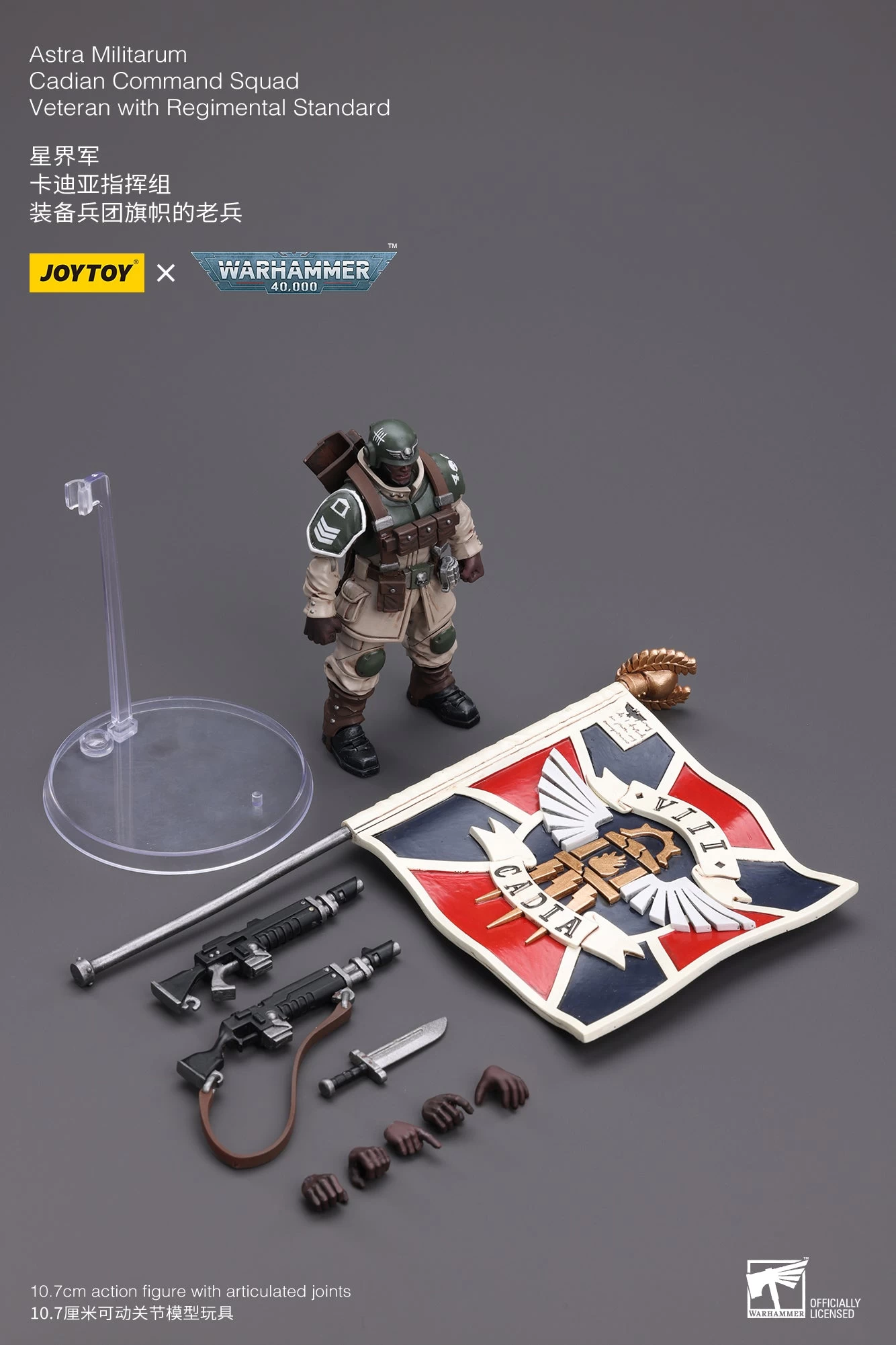 Joy Toy Warhammer 40k - Astra Militarum Cadian Command Squad Veteran With Regimental Standard 1/18 Scale Action Figures 7 Joy Toy Warhammer 40k - Astra Militarum Cadian Command Squad Veteran With Regimental Standard 1/18 Scale Action Figures - Image 5